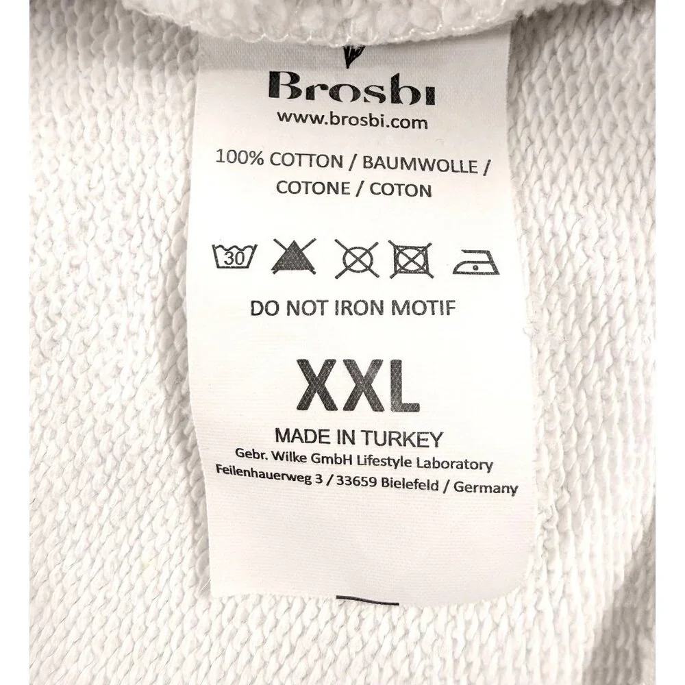 Brosbi White Zip Hoodie Icon Heart Minimalist Streetwear XXL Cotton French Terry